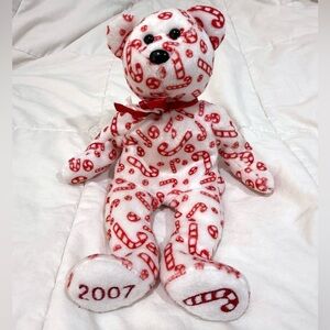 🎄 RETIRED RARE TY BEANIE BABY BEAR “CANDY CANES
